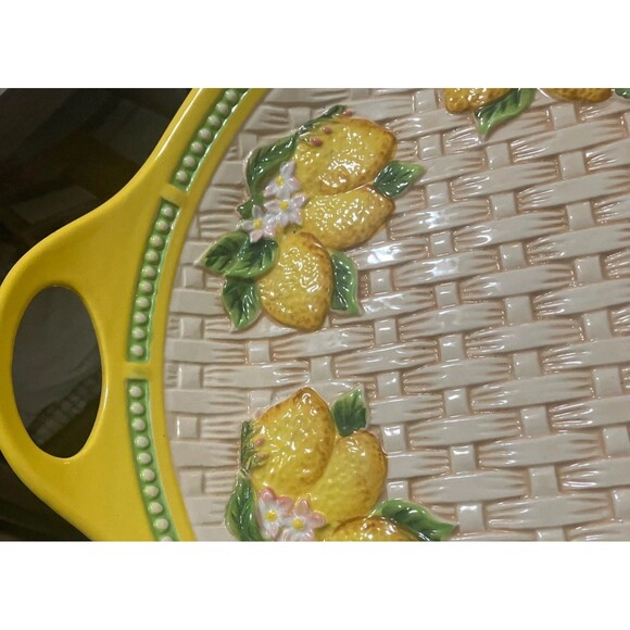 VTG. MCM Temptations Lemon Fruit 15-1/4" Serving Platter W/ Handles & Lemons - Picture 8 of 16